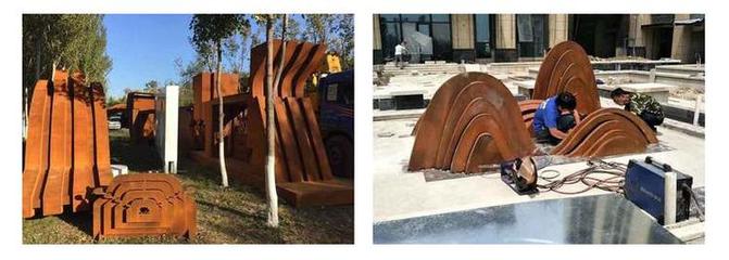 園林景墻復(fù)古裝飾材料耐候鋼景觀工程定制標(biāo)識牌花盆耐候板